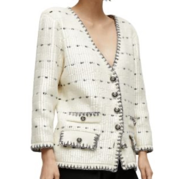 Veronica Beard Ceriani Sequined Knit Jacket Cream Tweed Jacket Cardigan size M - Picture 3 of 6
